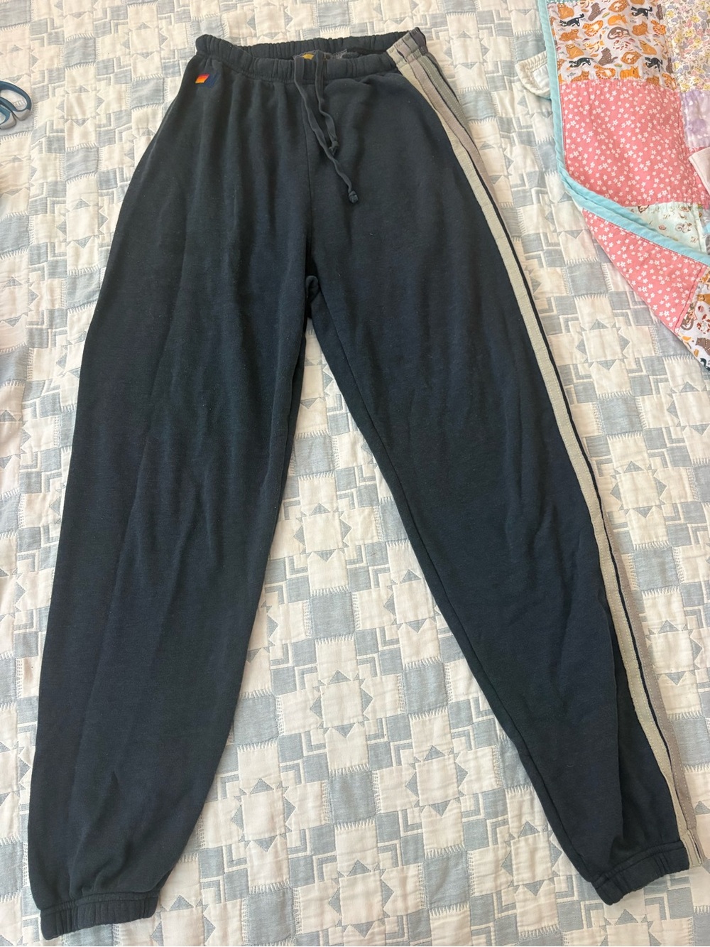 Aviator Nation Black Sweatpants with Side Stripes